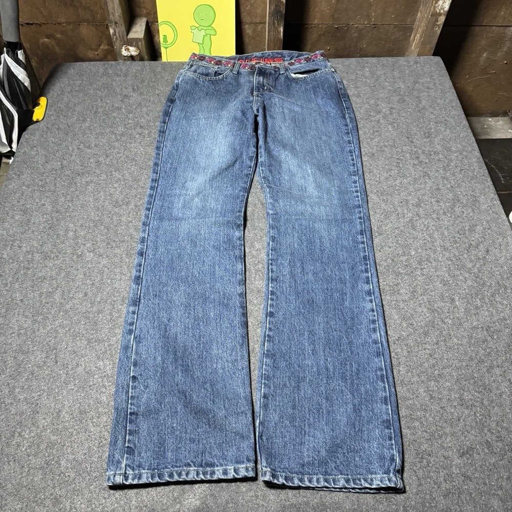 Vintage Candies Y2K Baddie Embroidered Punk Princess Low Rise Flare Jeans Size 7